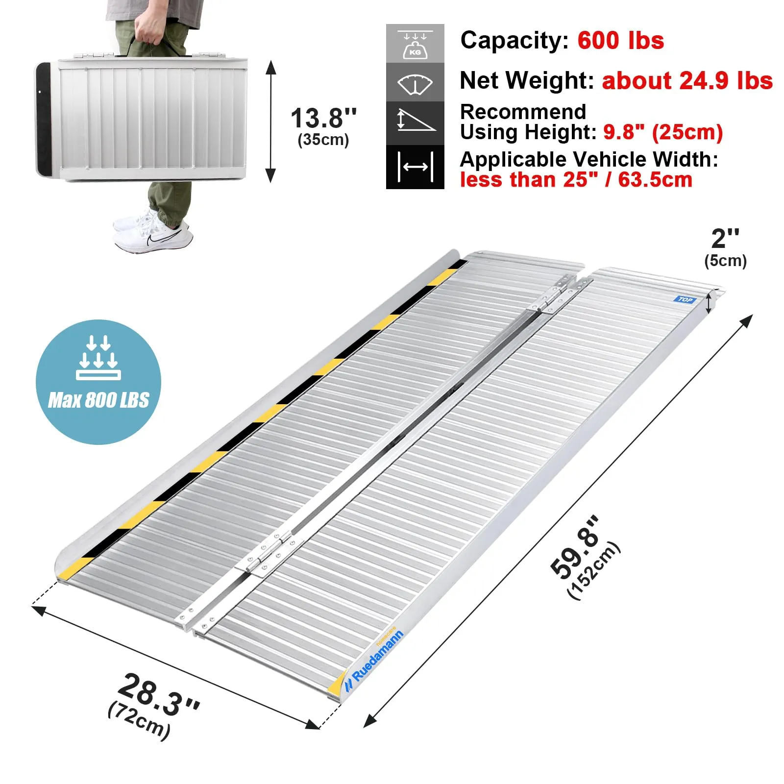 Ruedamann® Folding Aluminum Wheelchair Ramps for Stairs Portable
