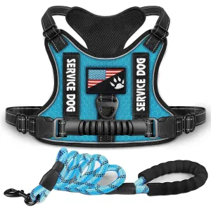 Service Dog Harness No-Pull Reflective Adjustable Soft Oxford Dog Vest Harness with Dog Leash