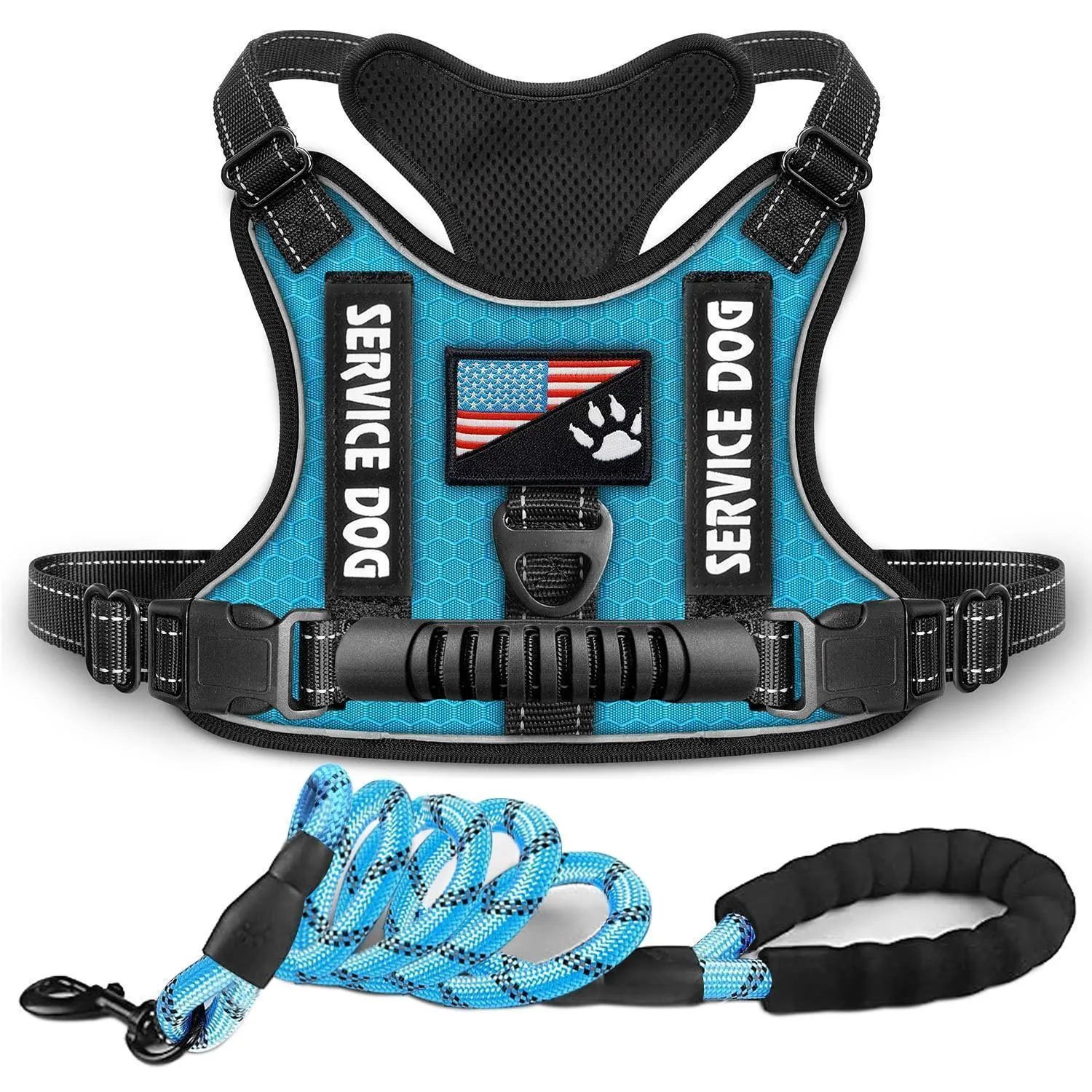 Service Dog Harness No-Pull Reflective Adjustable Soft Oxford Dog Vest Harness with Dog Leash