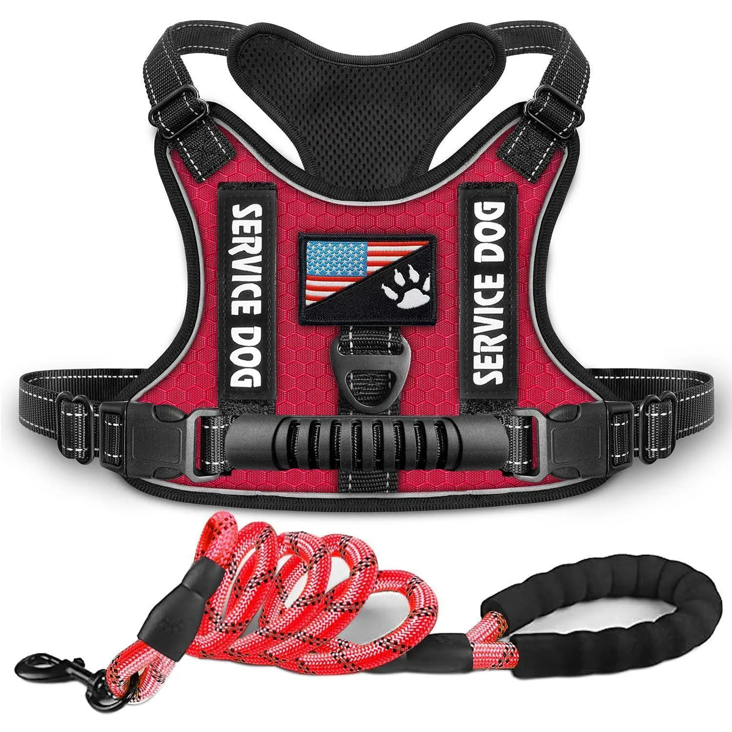 Service Dog Harness No-Pull Reflective Adjustable Soft Oxford Dog Vest Harness with Dog Leash