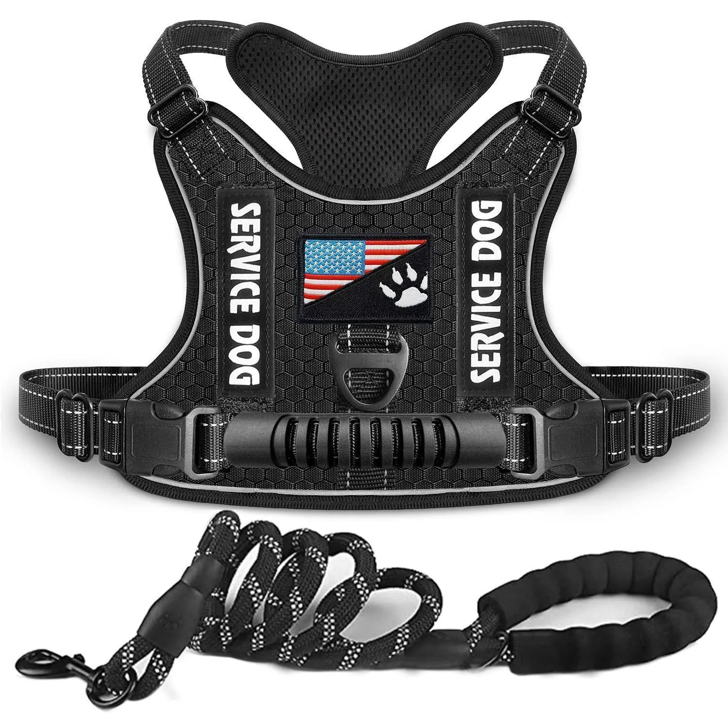 Service Dog Harness No-Pull Reflective Adjustable Soft Oxford Dog Vest Harness with Dog Leash