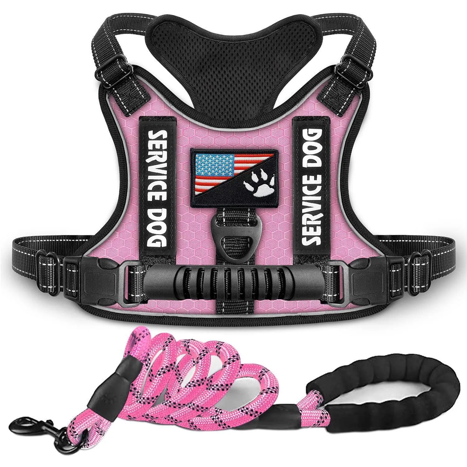 Service Dog Harness No-Pull Reflective Adjustable Soft Oxford Dog Vest Harness with Dog Leash