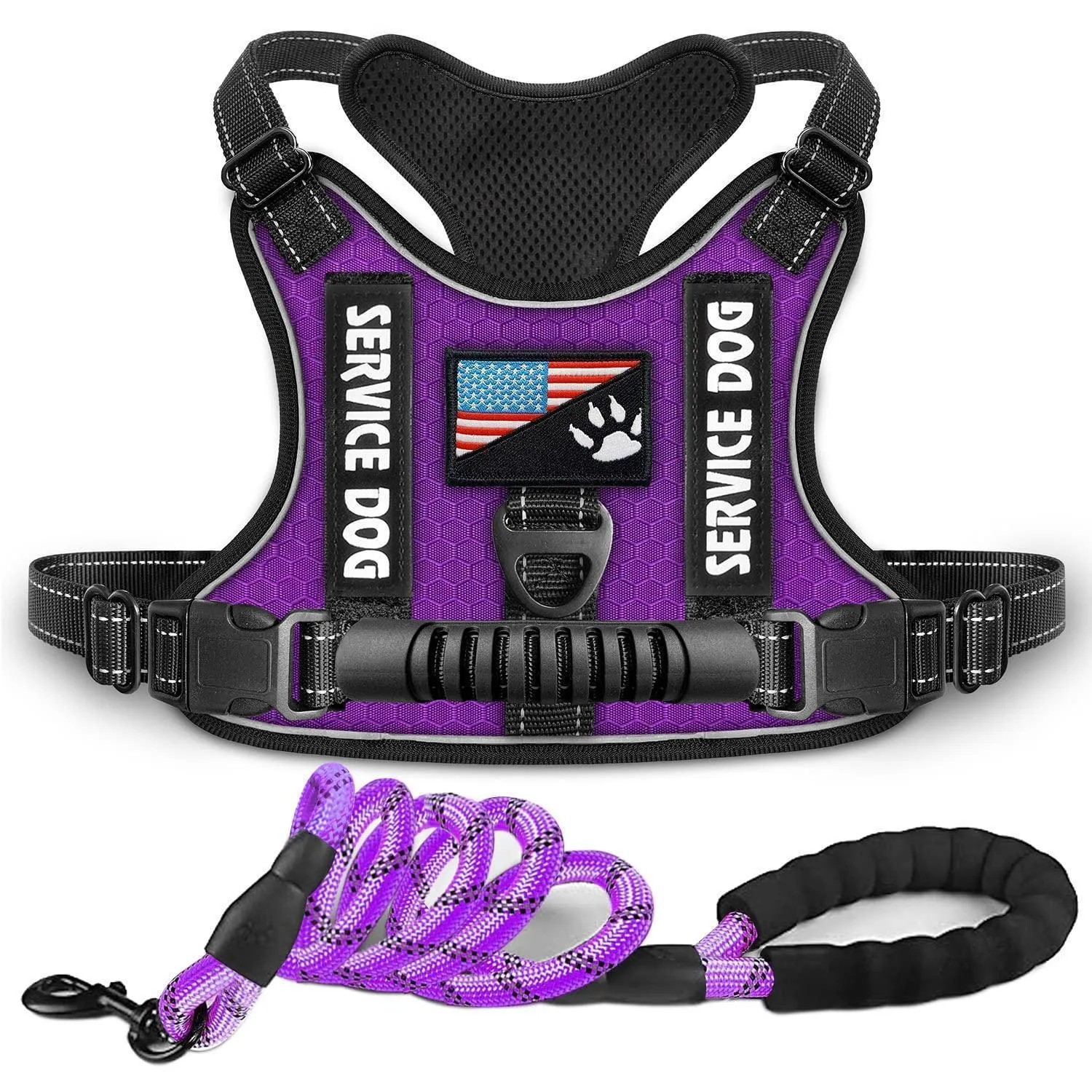 Service Dog Harness No-Pull Reflective Adjustable Soft Oxford Dog Vest Harness with Dog Leash