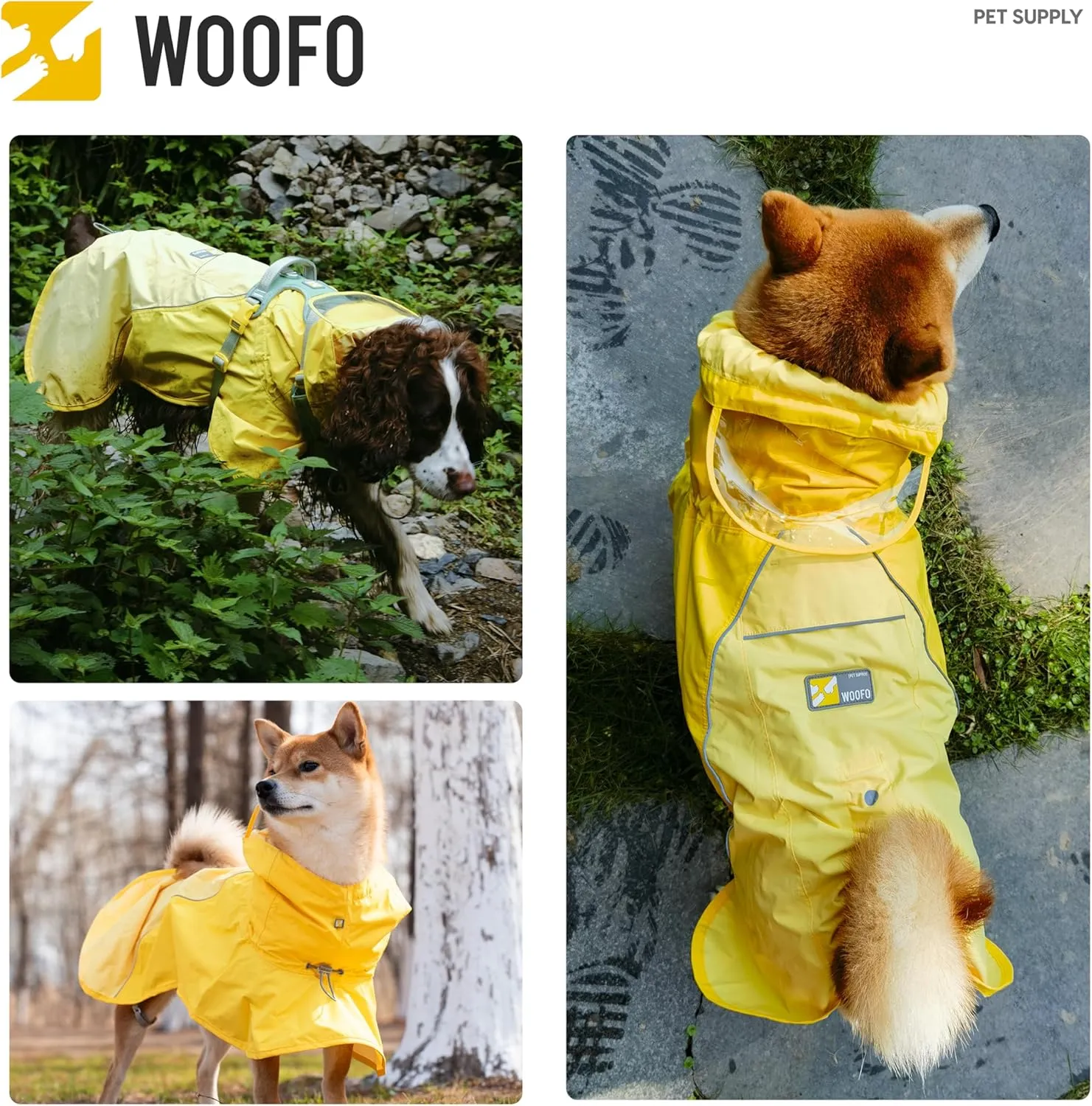 Slip-On Dog Rain Poncho, Quick & Easy to Wear Dog Raincoat, Unrestricted, Super Lightweight, and Waterproof Rain Jacket for All Breeds, Adjustable and Reflective (Yellow, Small)