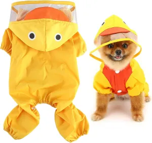 SMALLLEE_LUCKY_STORE Cute Duck Raincoat for Small Dogs with Hoood Leash D-Ring Puppy Botton Down Rain Jacket Full Boby 4 Leg Jumpsuit Lightweight Waterproof Clothes,Yellow M