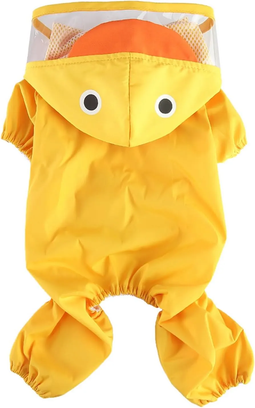 SMALLLEE_LUCKY_STORE Cute Duck Raincoat for Small Dogs with Hoood Leash D-Ring Puppy Botton Down Rain Jacket Full Boby 4 Leg Jumpsuit Lightweight Waterproof Clothes,Yellow M