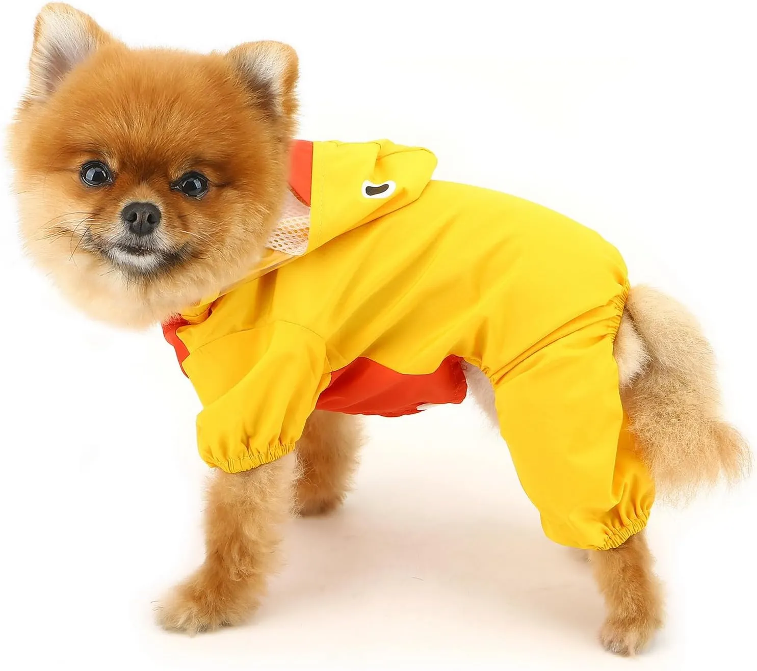 SMALLLEE_LUCKY_STORE Cute Duck Raincoat for Small Dogs with Hoood Leash D-Ring Puppy Botton Down Rain Jacket Full Boby 4 Leg Jumpsuit Lightweight Waterproof Clothes,Yellow M