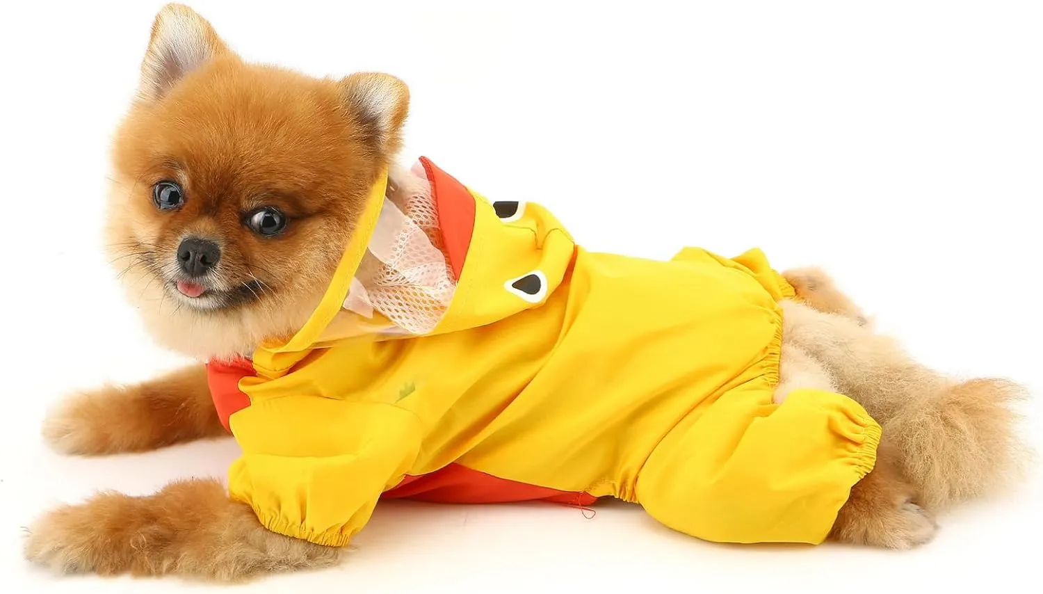 SMALLLEE_LUCKY_STORE Cute Duck Raincoat for Small Dogs with Hoood Leash D-Ring Puppy Botton Down Rain Jacket Full Boby 4 Leg Jumpsuit Lightweight Waterproof Clothes,Yellow M