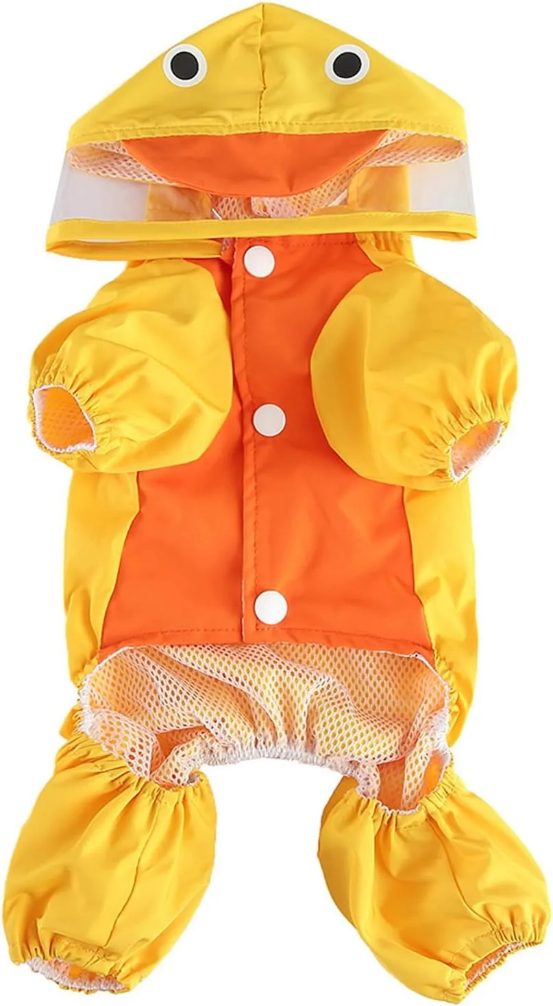 SMALLLEE_LUCKY_STORE Cute Duck Raincoat for Small Dogs with Hoood Leash D-Ring Puppy Botton Down Rain Jacket Full Boby 4 Leg Jumpsuit Lightweight Waterproof Clothes,Yellow M