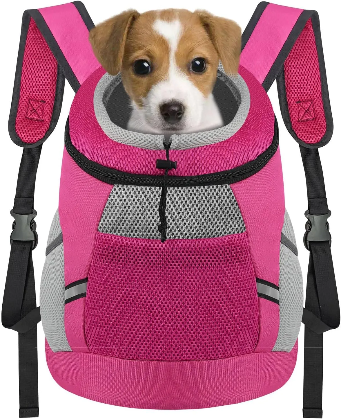 SMONT Dog Backpack Carrier Pet Lightweight Dog Carrier Backpack Small Dog Front Backpack Breathable Dog Carriers for Small Dogs with Safety Belt for Outdoor Hiking Travel Use S (2-7 lbs) Rose Red