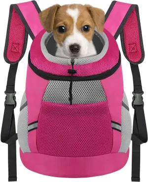 SMONT Dog Backpack Carrier Pet Lightweight Dog Carrier Backpack Small Dog Front Backpack Breathable Dog Carriers for Small Dogs with Safety Belt for Outdoor Hiking Travel Use S (2-7 lbs) Rose Red