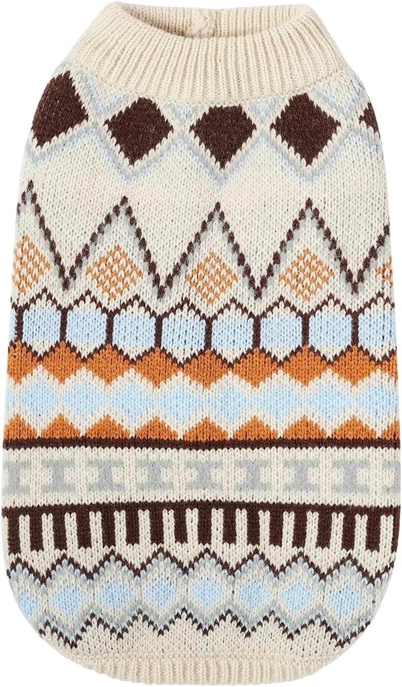 Soft Warm Knitted Cat & Dog Sweater - Classic Thick Pullover for Winter - Beige X-Small to Medium for Girl & Boy Puppy & Kitten