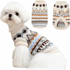 Soft Warm Knitted Cat & Dog Sweater - Classic Thick Pullover for Winter - Beige X-Small to Medium for Girl & Boy Puppy & Kitten