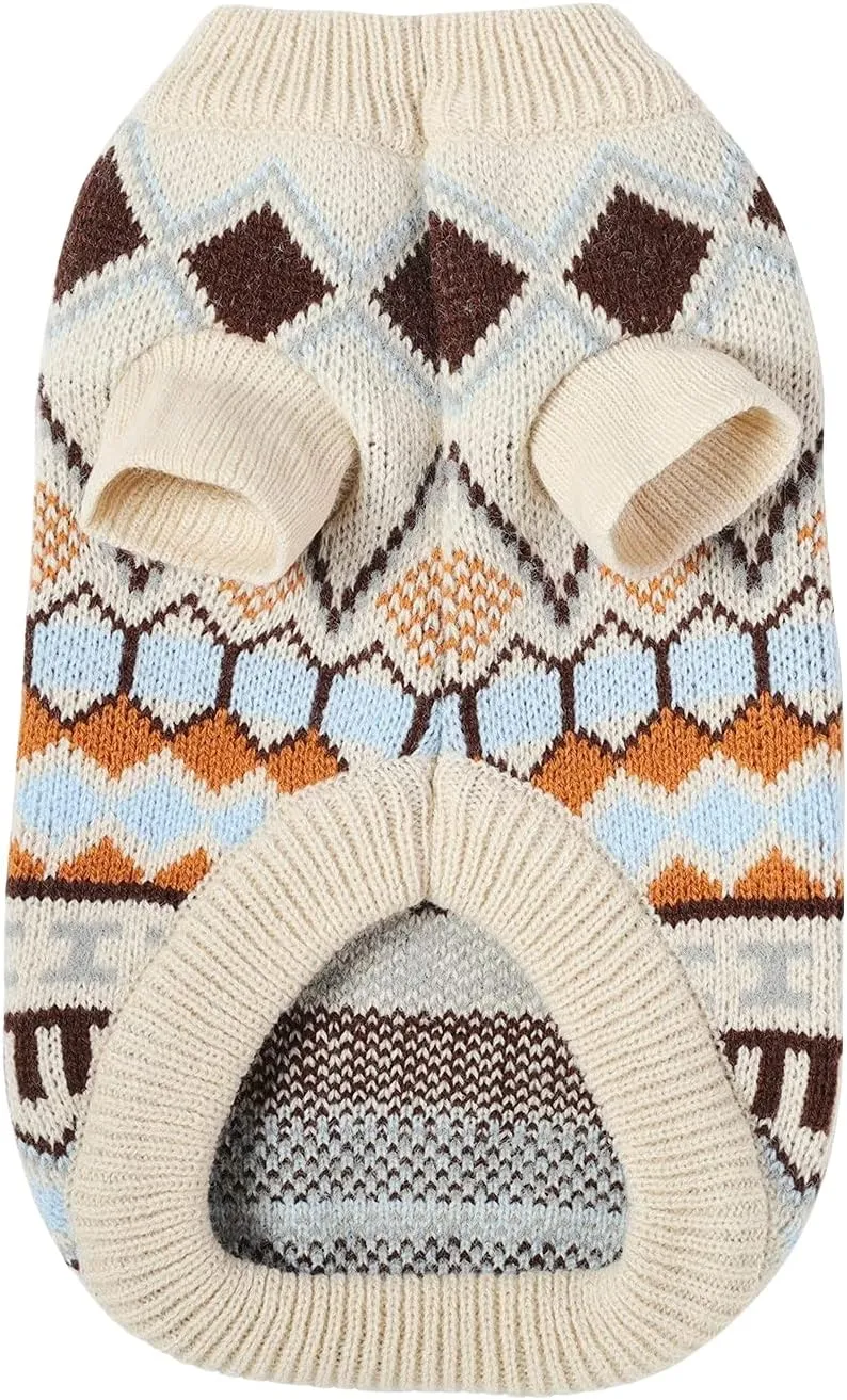 Soft Warm Knitted Cat & Dog Sweater - Classic Thick Pullover for Winter - Beige X-Small to Medium for Girl & Boy Puppy & Kitten