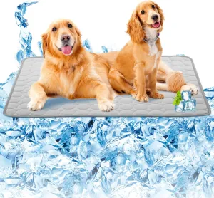 SOMOYA Dogs Self Cooling Mat Pet Cool Pads Blanket Hot Weather Sleeping Kennel,Washable Ice Silk Sleep Mat Pad Breathable for Large Dogs Cats No Water (Extra Large,Grey)