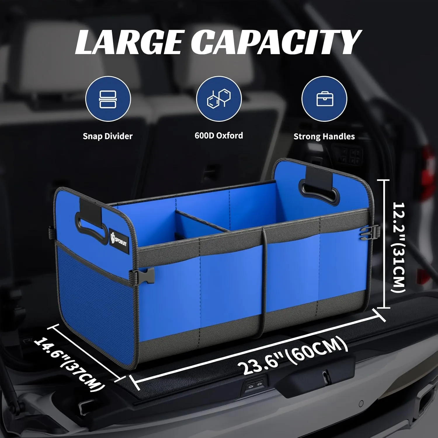 Sposuit Trunk Organizer for Car - 70L Collapsible Car Storage with 11 Pockets & Reinforced Handles, SUV Trunk Organizers for Grocery Cargo(Blue)