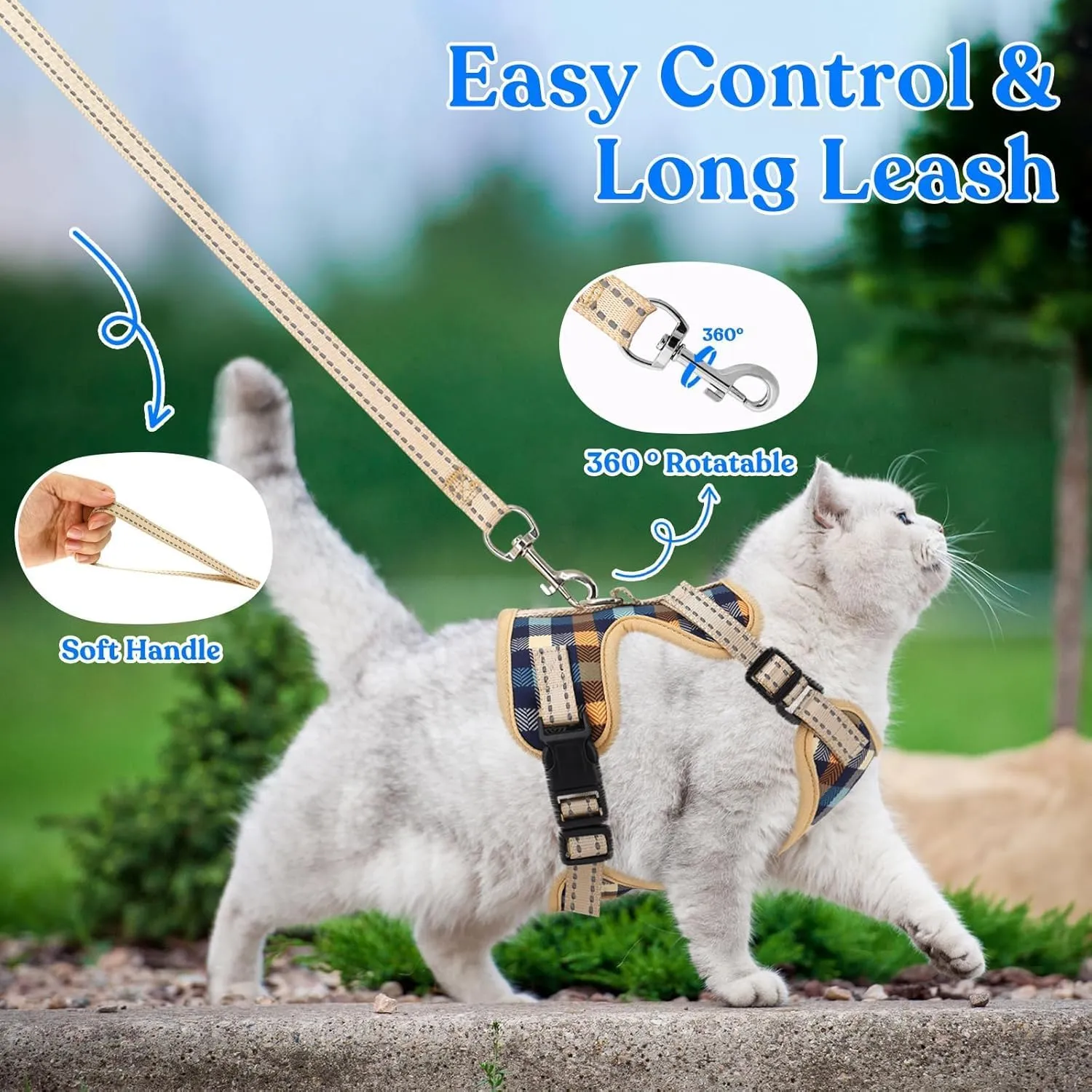 Supet Cat Harness and Leash for Walking Escape Proof, Adjustable Harness for Cats, Easy Control Small Cat Harness for Medium Large Kitten Khaik