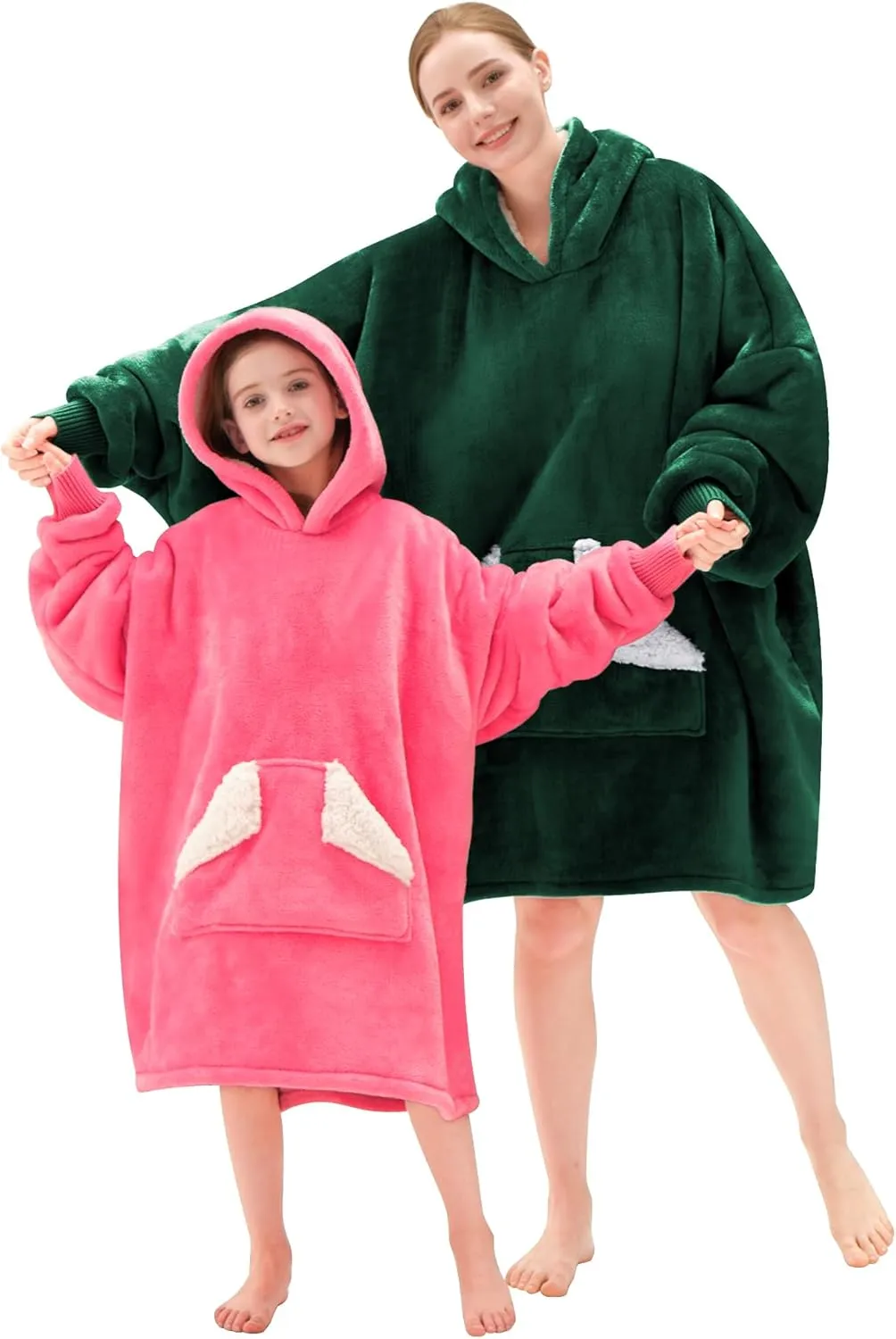Touchat Wearable Blanket Hoodie, Oversized Sherpa Fleece Sweatshirt Blanket with Giant Hood Pocket and Sleeves for Adult, Warm & Cozy Blanket Gifts for Women (Forest Green)