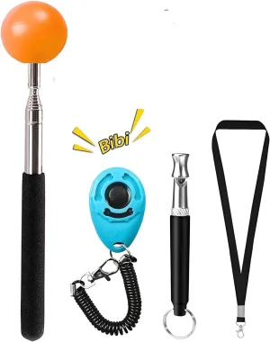 Training Kit - 1 Target Stick, 1 Training Clicker, 1 Whistle - Dog Training Equipment Tools, Cat Toilet Trainer Kit, Agility Training Lure Course For Dogs, Kitten Puppy Behavior Aids Trick (With Bell)