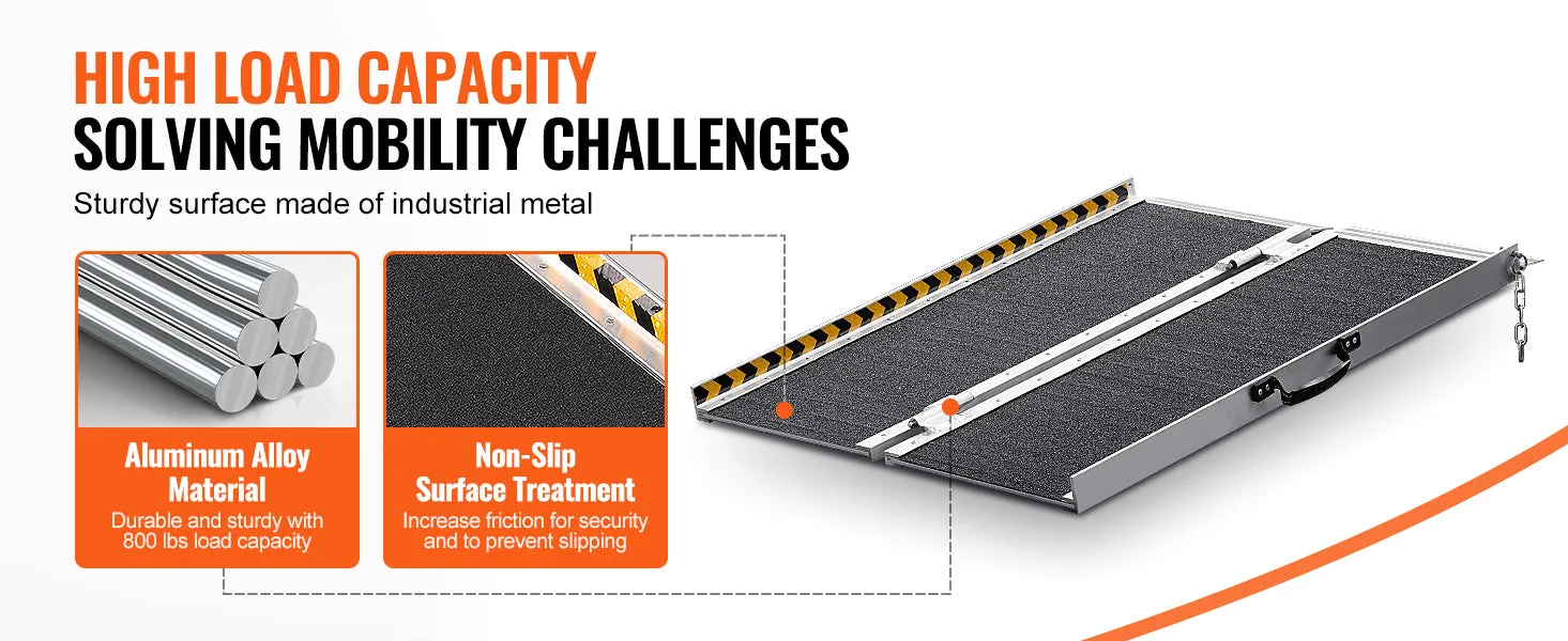 VEVOR Portable Wheelchair Ramp 24/36/48/72in 800 lbs Capacity Non-Slip Aluminum Folding Threshold Ramp Foldable Wheel Chair Ramp