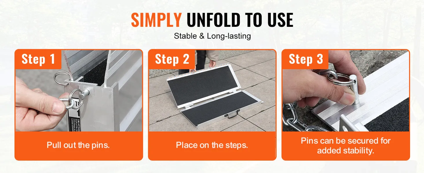 VEVOR Portable Wheelchair Ramp 24/36/48/72in 800 lbs Capacity Non-Slip Aluminum Folding Threshold Ramp Foldable Wheel Chair Ramp