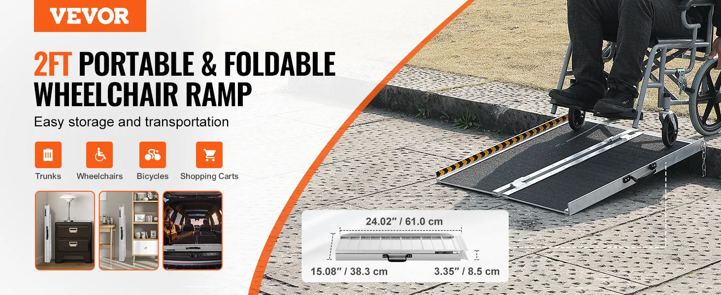 VEVOR Portable Wheelchair Ramp 24/36/48/72in 800 lbs Capacity Non-Slip Aluminum Folding Threshold Ramp Foldable Wheel Chair Ramp
