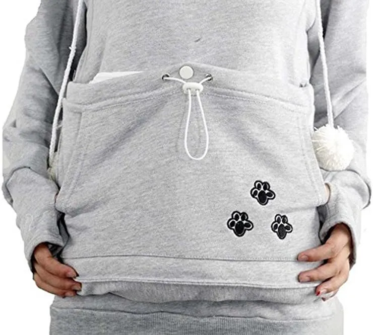 VincentDeep Unisex Cat Ear Big Kangaroo Pouch Hoodie Long Sleeve Pet Cat Dog Holder Carrier Sweatshirt
