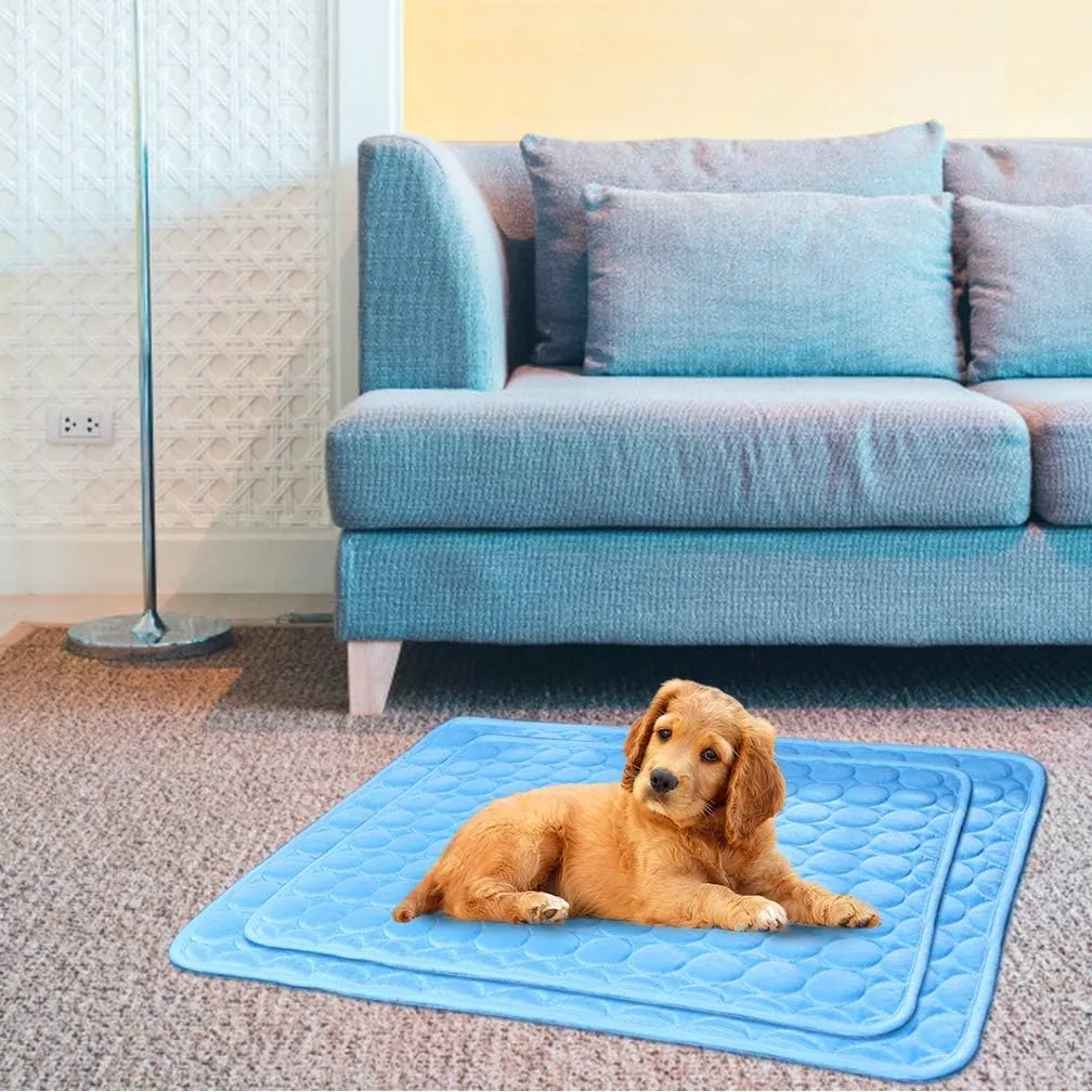 Washable Dog Cooling Mat Ice Silk Cooling Mat for Dogs Pet Self Cooling Pad Blanket Dog Cooling Pad for Indoor & Outdoor Car Seats (Blue, 20x16 in)