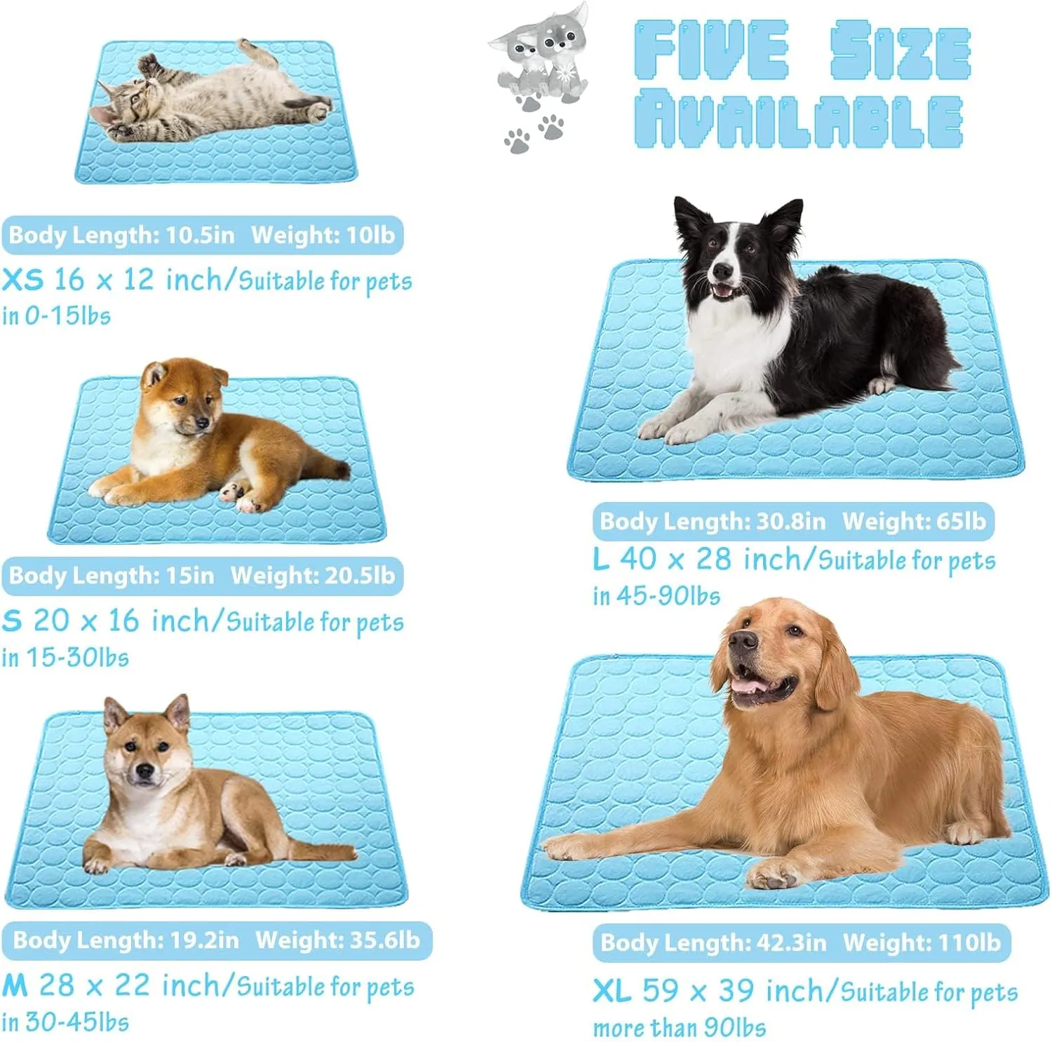 Washable Dog Cooling Mat Ice Silk Cooling Mat for Dogs Pet Self Cooling Pad Blanket Dog Cooling Pad for Indoor & Outdoor Car Seats (Blue, 20x16 in)
