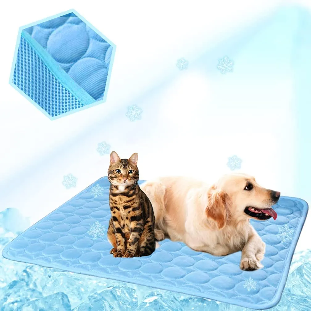 Washable Dog Cooling Mat Ice Silk Cooling Mat for Dogs Pet Self Cooling Pad Blanket Dog Cooling Pad for Indoor & Outdoor Car Seats (Blue, 20x16 in)