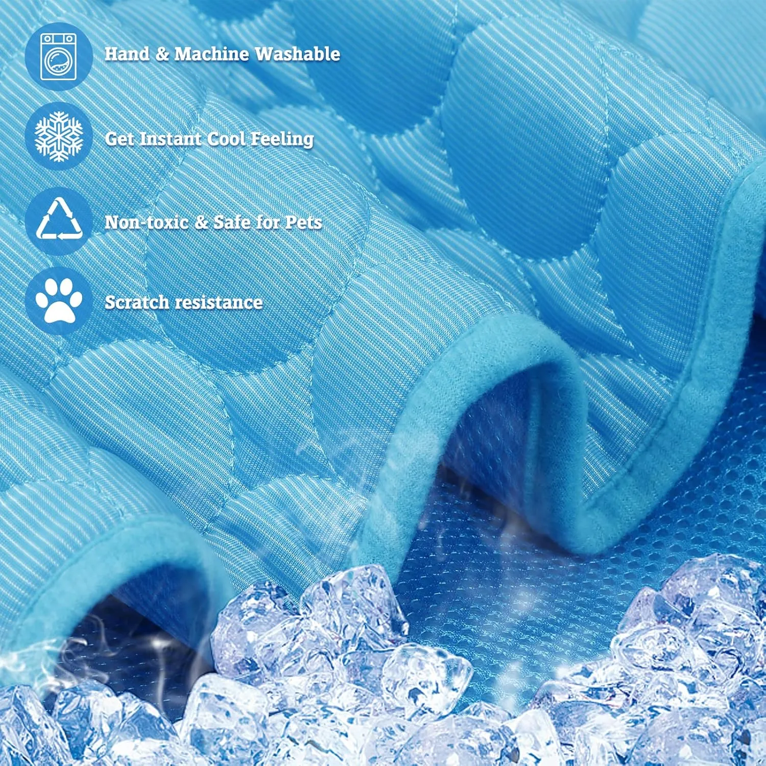 Washable Dog Cooling Mat Ice Silk Cooling Mat for Dogs Pet Self Cooling Pad Blanket Dog Cooling Pad for Indoor & Outdoor Car Seats (Blue, 20x16 in)