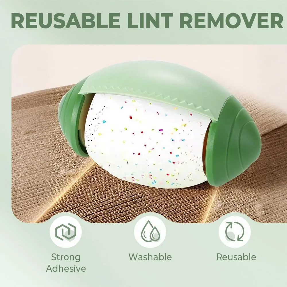 Washable Lint Roller, 2025 Portable & Reusable Lints Rollers, Reusable Washable Lints Rollers, Travel Lint Roller Mini Lint Removers for Hair for Clothes, Pet Hairs, Carseats (Green, 2pcs)