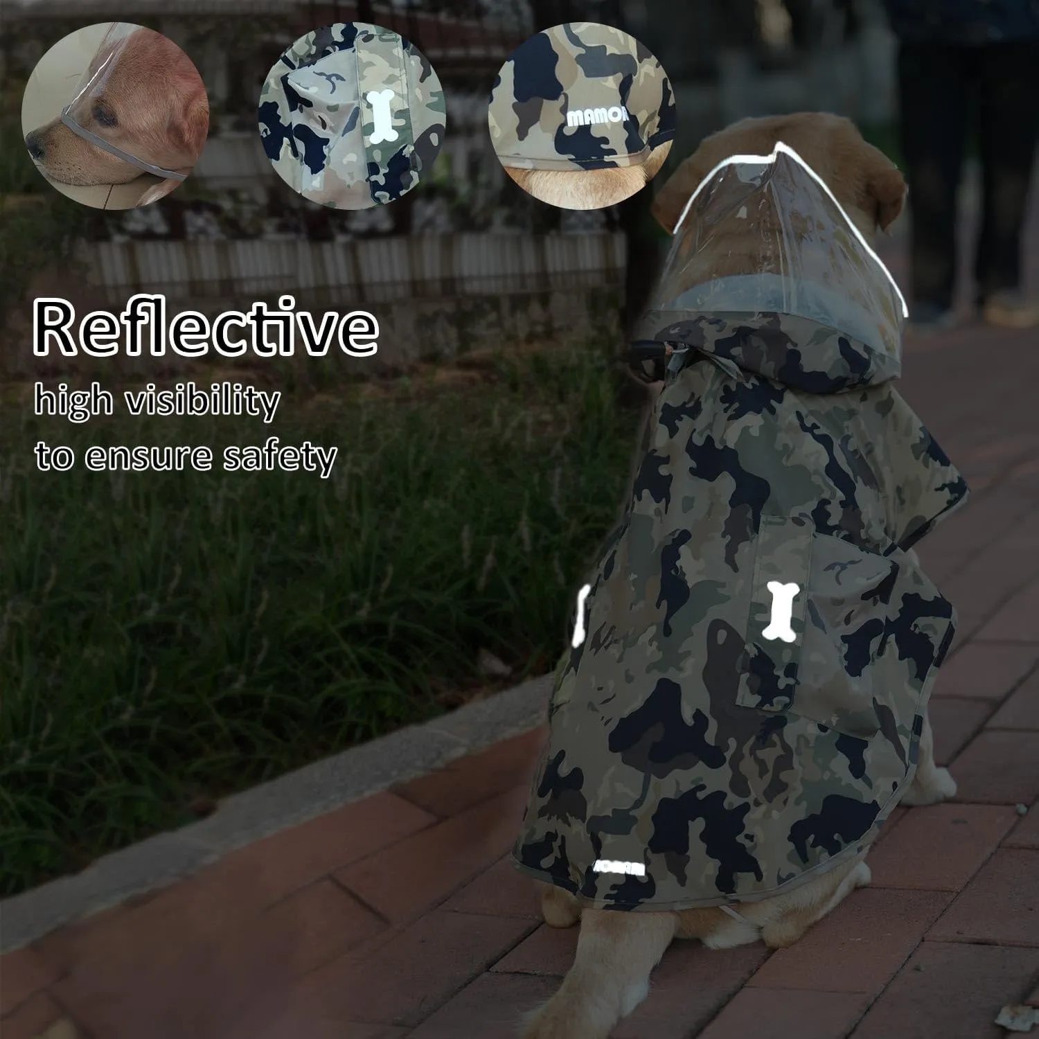 Waterproof Dog Raincoat, Adjustable Reflective Lightweight Pet Rain Clothes with Poncho Hood(Small,Camo)