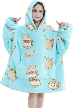 Wearable Blanket Hoodie Oversize Sherpa Fleece Hooded Blanket for Adults and Kids Snuggie Sweatshirt for Women Men