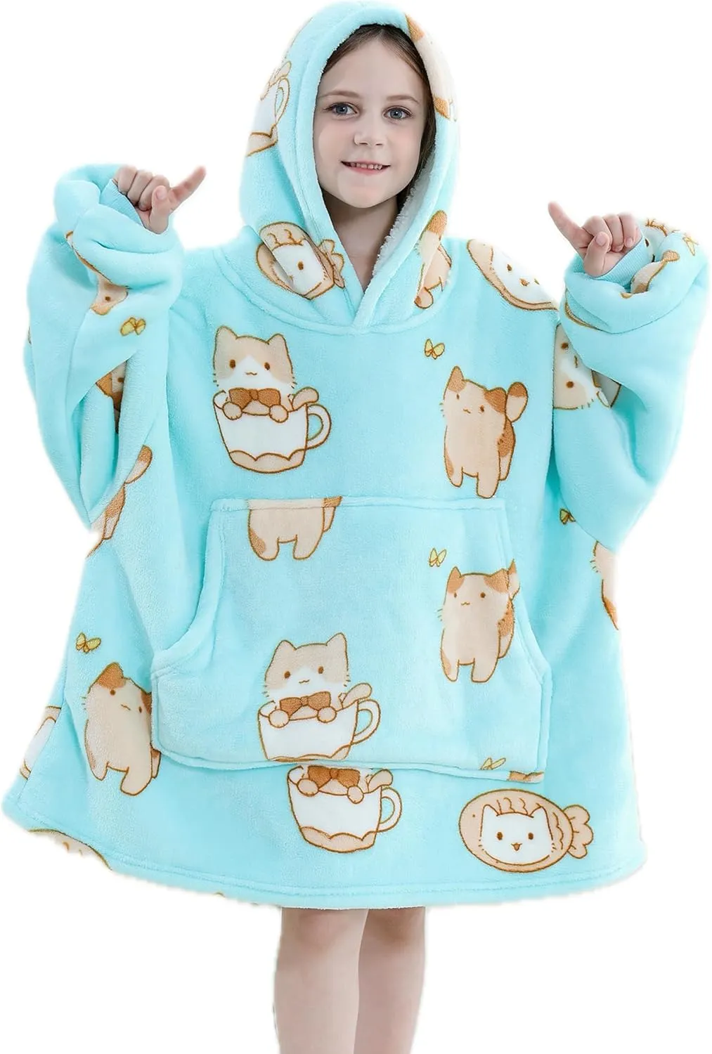 Wearable Blanket Hoodie Oversize Sherpa Fleece Hooded Blanket for Adults and Kids Snuggie Sweatshirt for Women Men