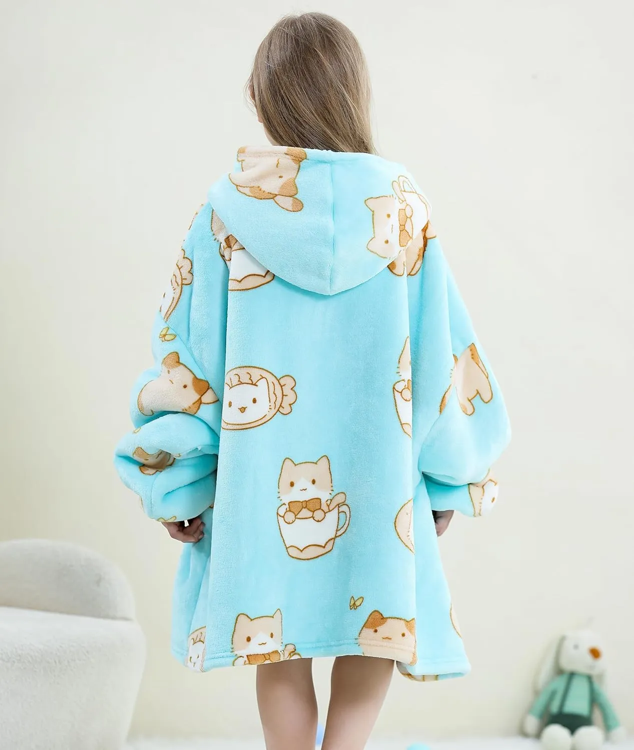 Wearable Blanket Hoodie Oversize Sherpa Fleece Hooded Blanket for Adults and Kids Snuggie Sweatshirt for Women Men
