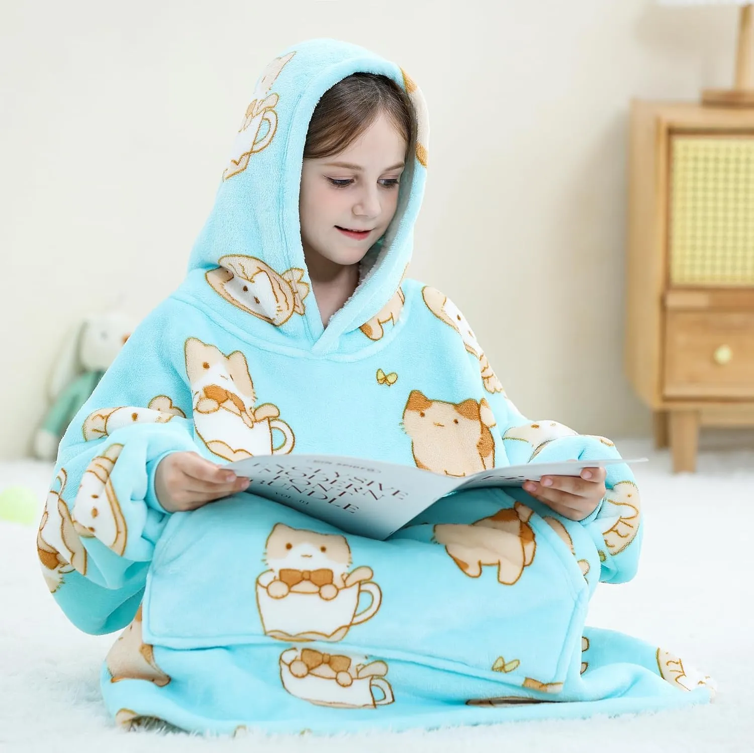 Wearable Blanket Hoodie Oversize Sherpa Fleece Hooded Blanket for Adults and Kids Snuggie Sweatshirt for Women Men