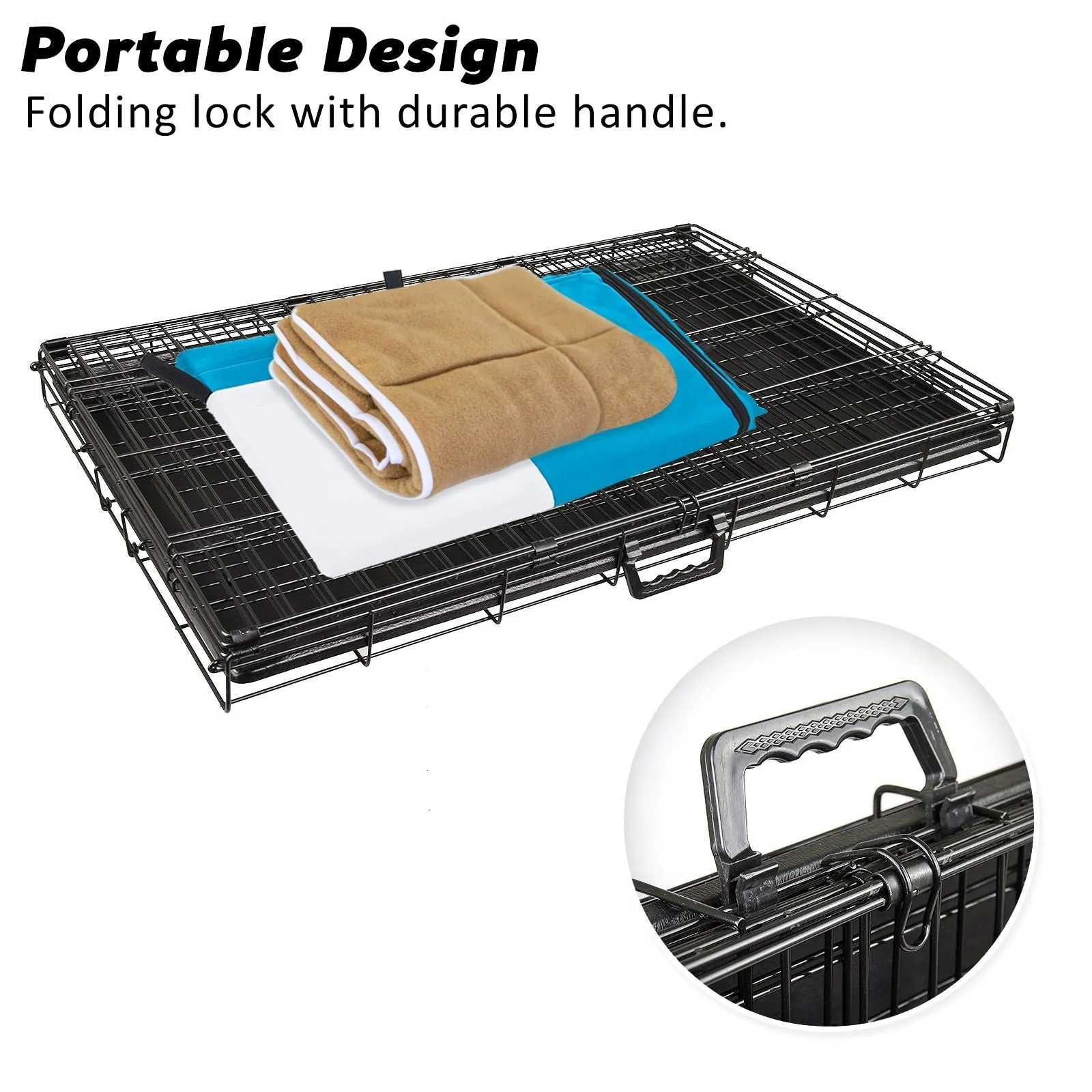 Wire Dog Cage Crate 24in with Tray   Cushion Mat   Blue Cover Combo
