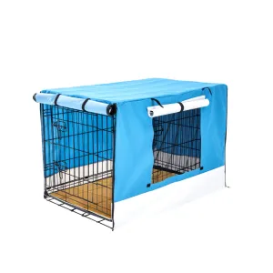 Wire Dog Cage Crate 24in with Tray   Cushion Mat   Blue Cover Combo