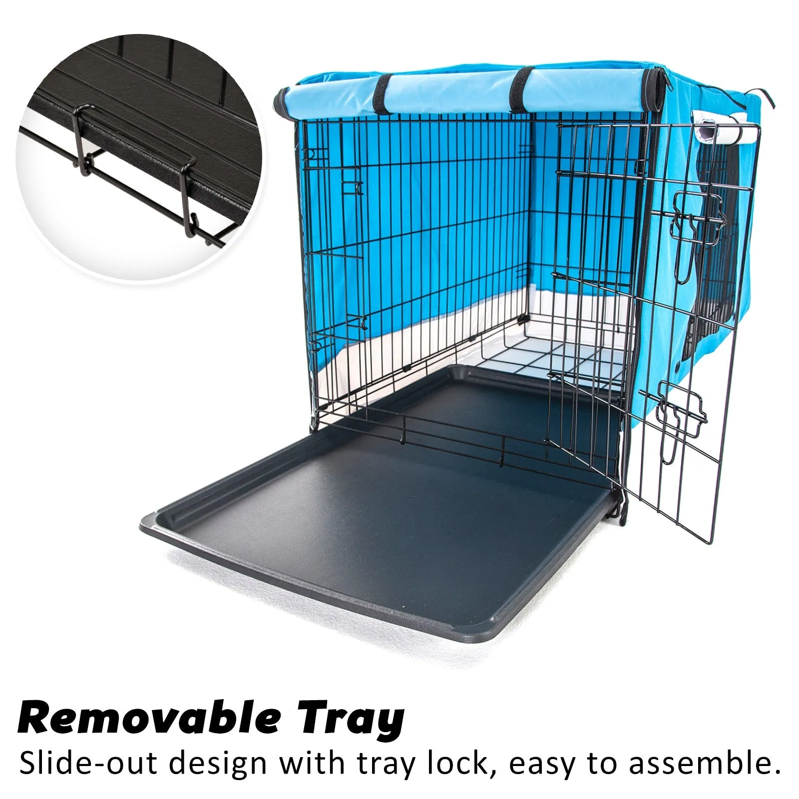 Wire Dog Cage Crate 30in with Tray   Cushion Mat   Blue Cover Combo