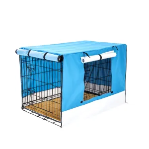 Wire Dog Cage Crate 30in with Tray   Cushion Mat   Blue Cover Combo