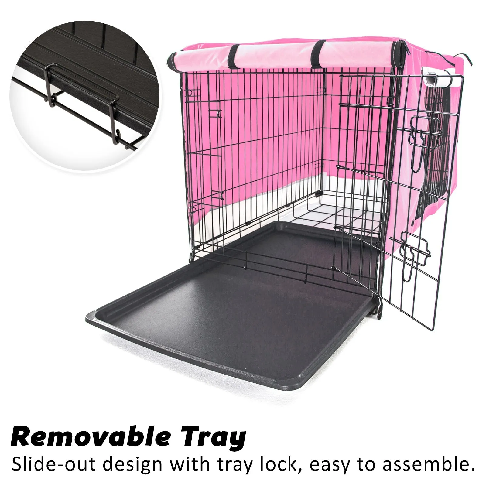 Wire Dog Cage Crate 30in with Tray   Cushion Mat   Pink Cover Combo