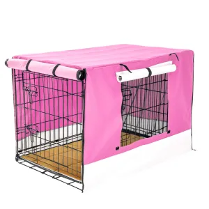 Wire Dog Cage Crate 48in with Tray   Cushion Mat   Pink Cover Combo