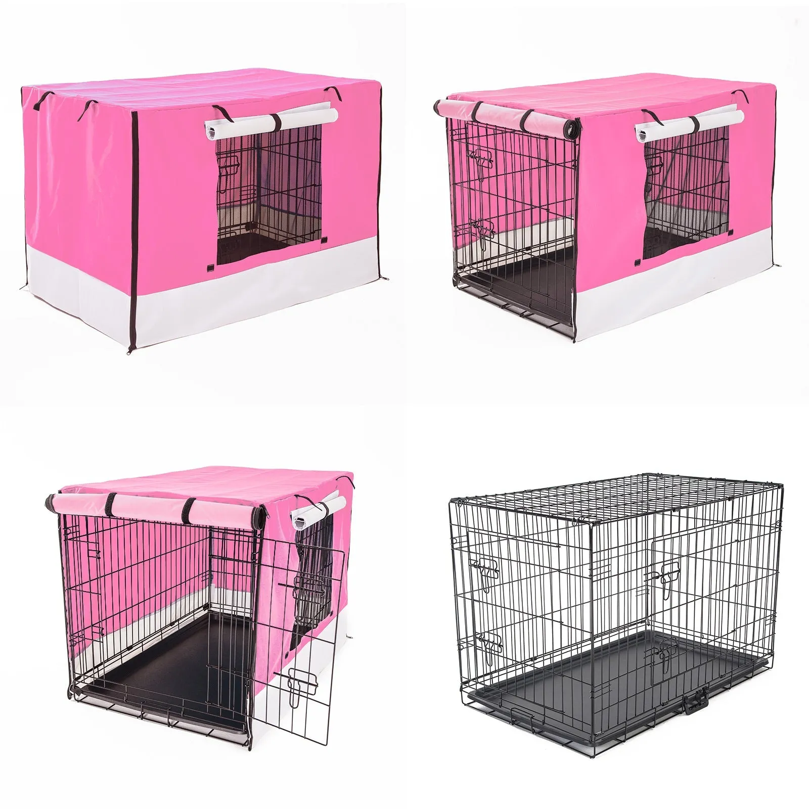 Wire Dog Cage Foldable Crate Kennel 36in with Tray   Pink Cover Combo