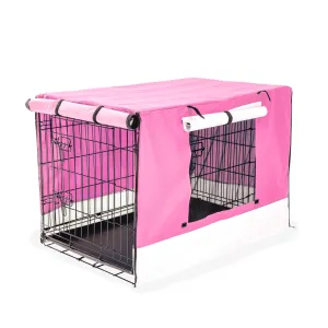 Wire Dog Cage Foldable Crate Kennel 36in with Tray   Pink Cover Combo