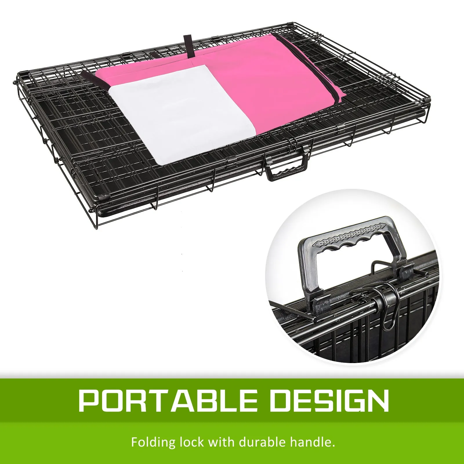 Wire Dog Cage Foldable Crate Kennel 36in with Tray   Pink Cover Combo