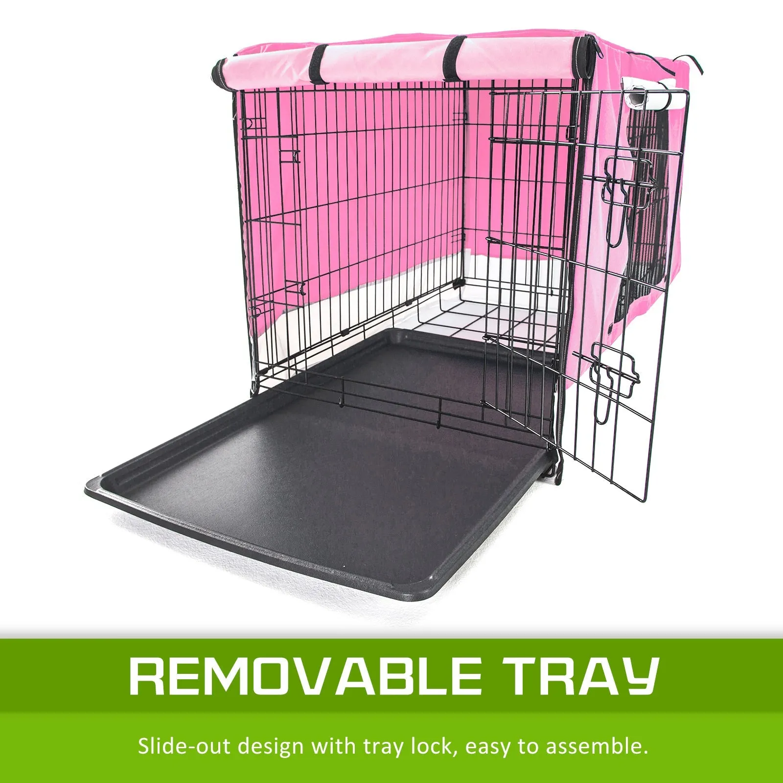 Wire Dog Cage Foldable Crate Kennel 36in with Tray   Pink Cover Combo