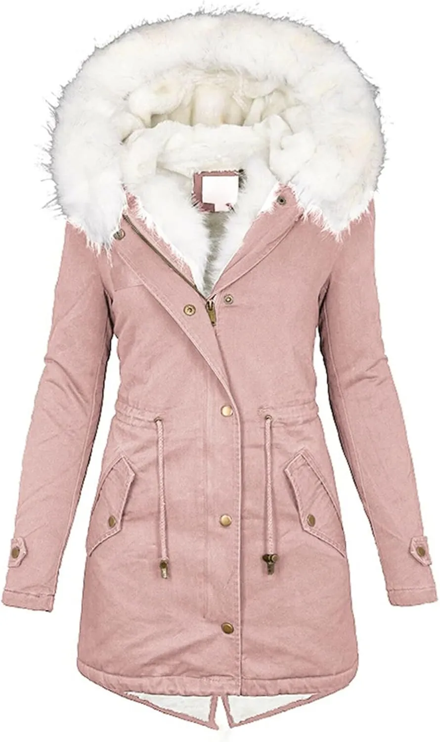 Women's Long Winter Puffer Coat Windproof Warm Maxi Down Jacket Fleece Lined Parka with Faux Fur Hood Thicken Winter Coat