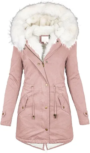 Women's Long Winter Puffer Coat Windproof Warm Maxi Down Jacket Fleece Lined Parka with Faux Fur Hood Thicken Winter Coat