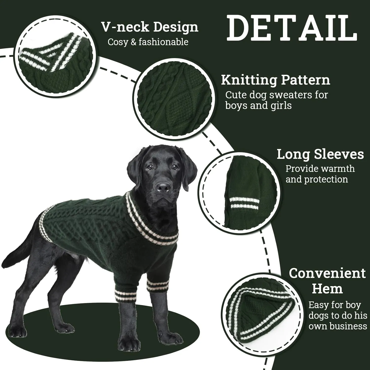XL Dog Sweater - Extra Large Fit, Perfect for Pitbulls, Boston Terriers and Corgi, XLarge, V-Neck, Christmas & Fall Winter Theme